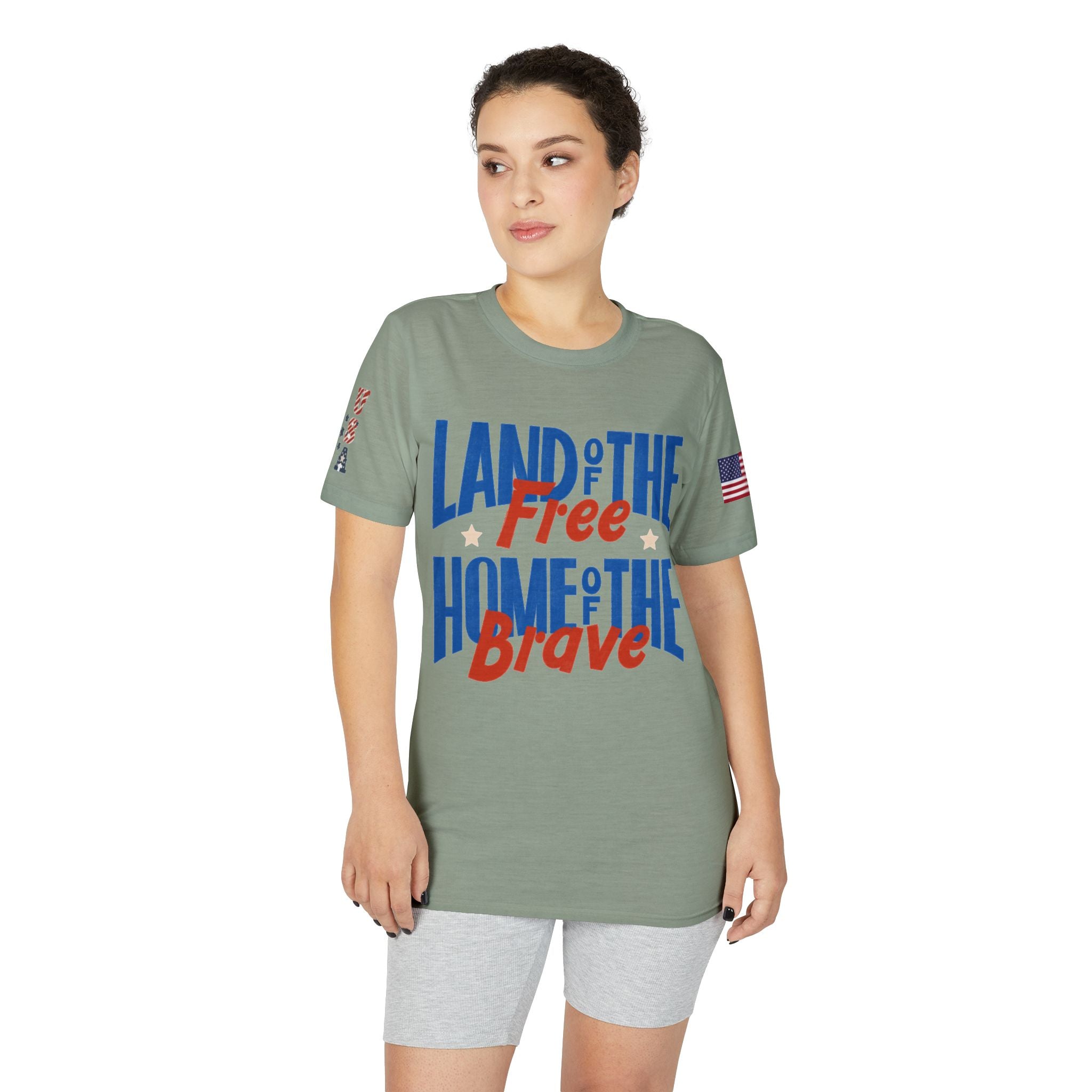 Patriotic T-Shirt — "Land of the Free, Home of the Brave" USA Flag Tee