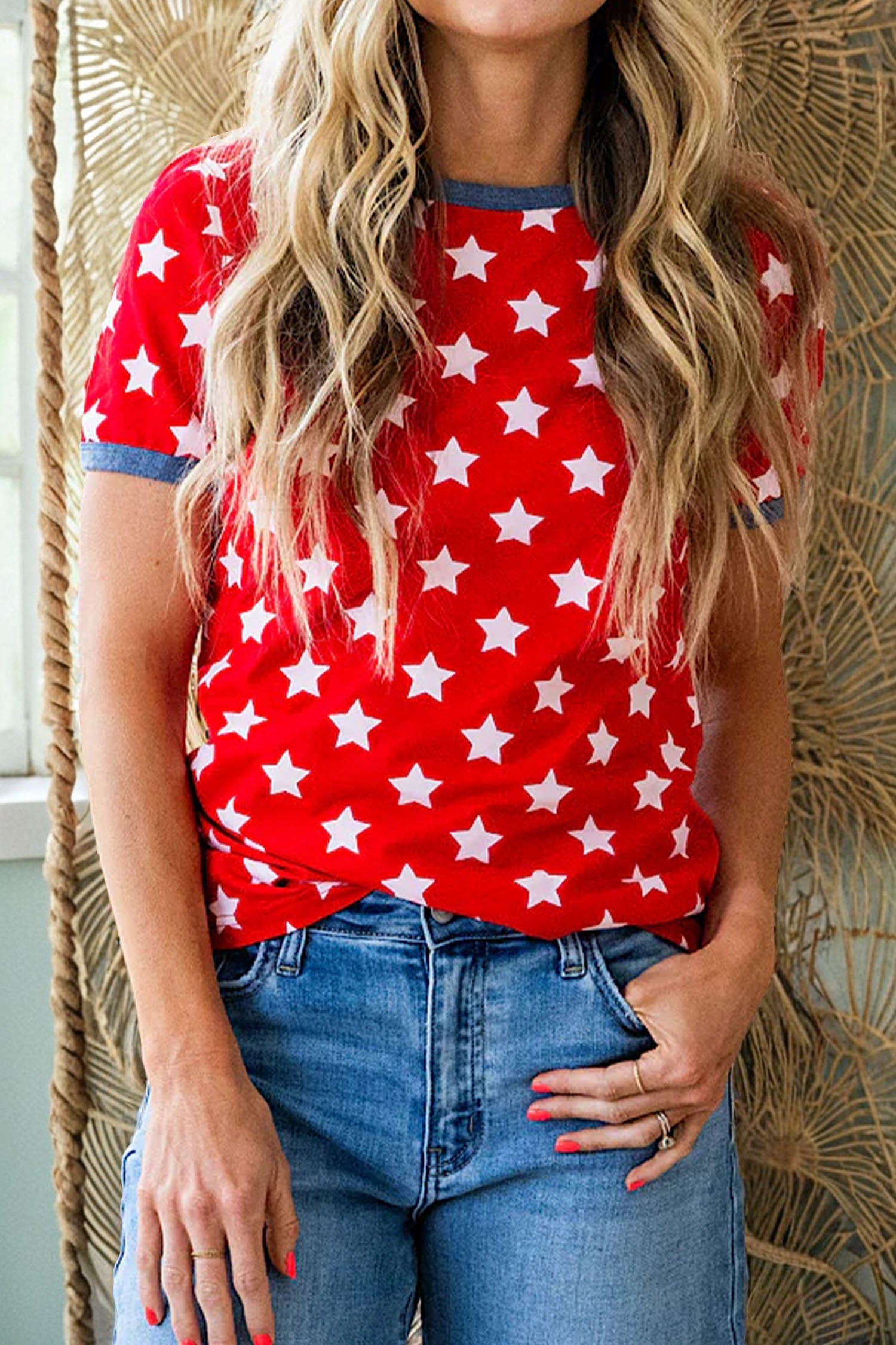 Americana Stars Colorblock Short Sleeve Top
