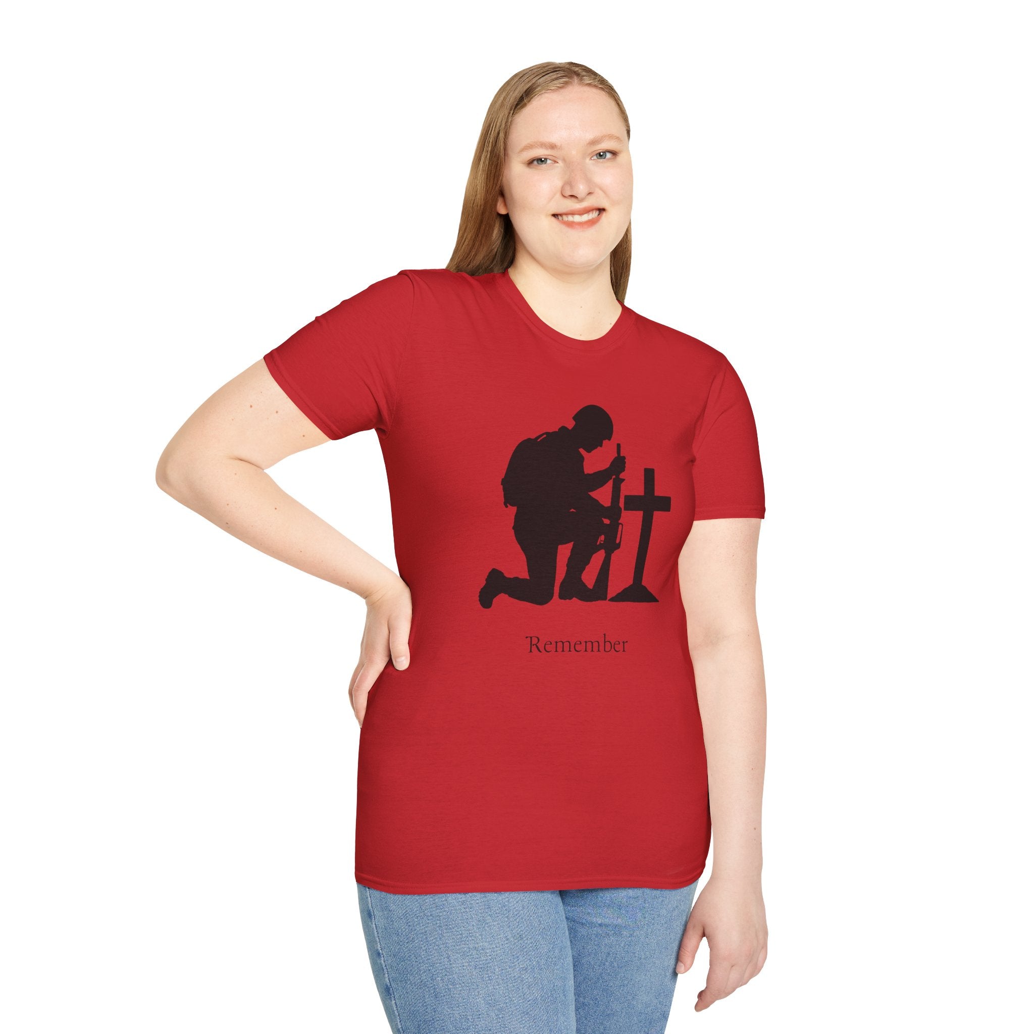 Remember Soldier Kneeling Cross T-Shirt — Military Memorial Tee
