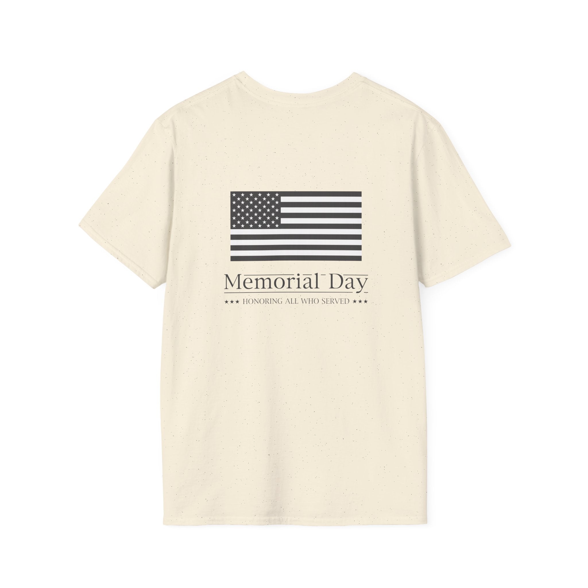 Memorial Day T-Shirt – 'Memorial Day' Script Front & American Flag Back