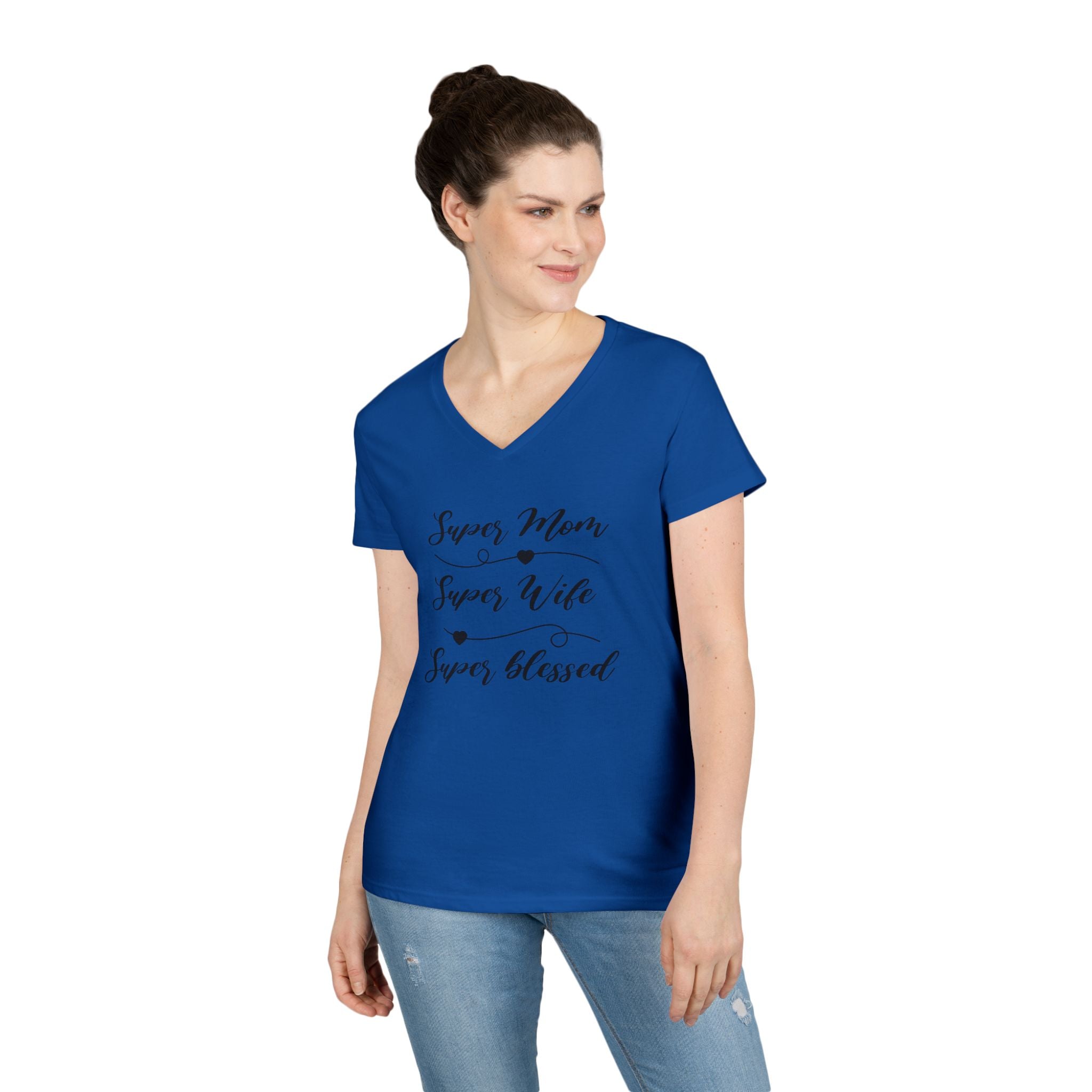 Super Mom Super Wife Super Blessed V-Neck Tee