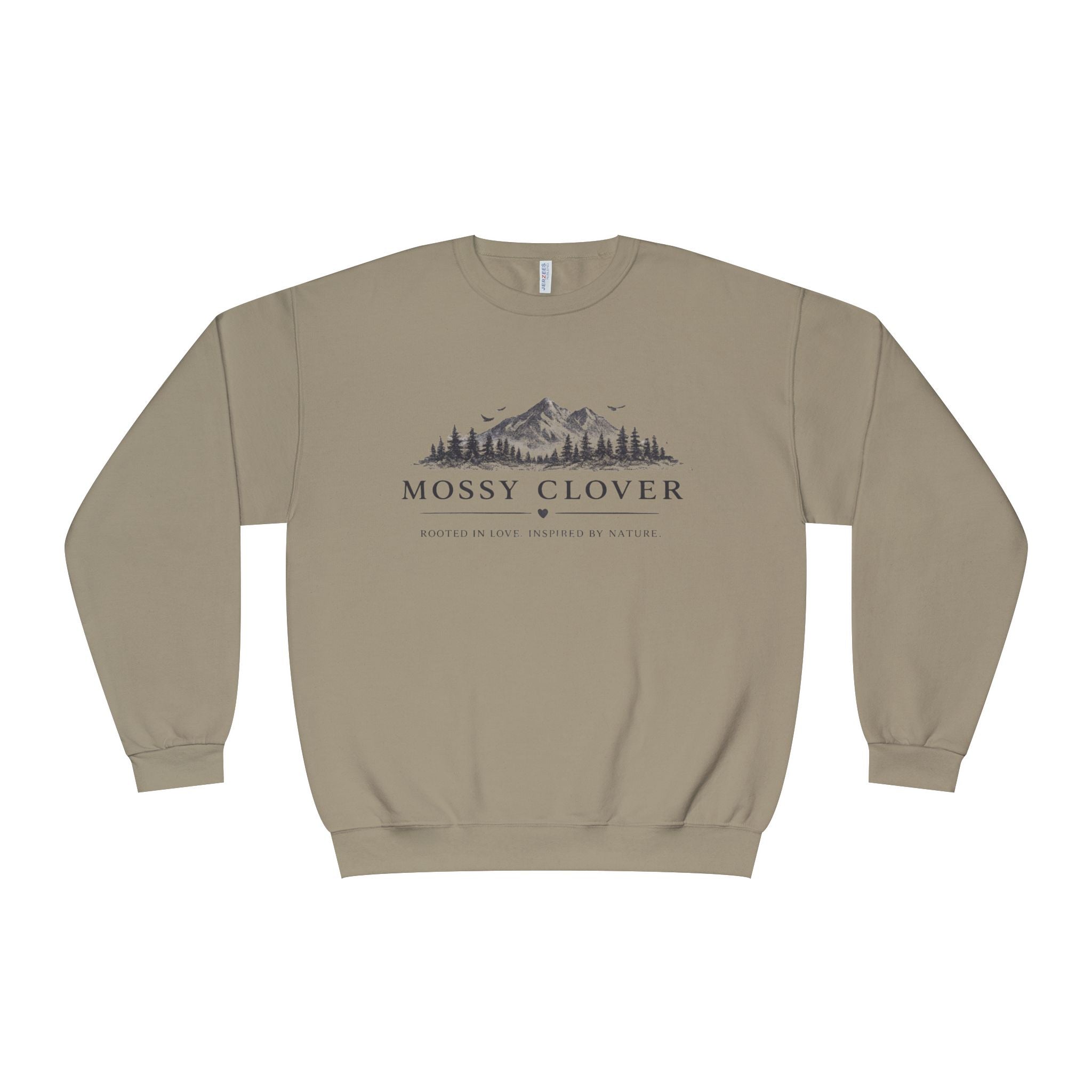 Mossy Clover Mountain Crewneck Sweatshirt — Rustic Nature Graphic Pullover