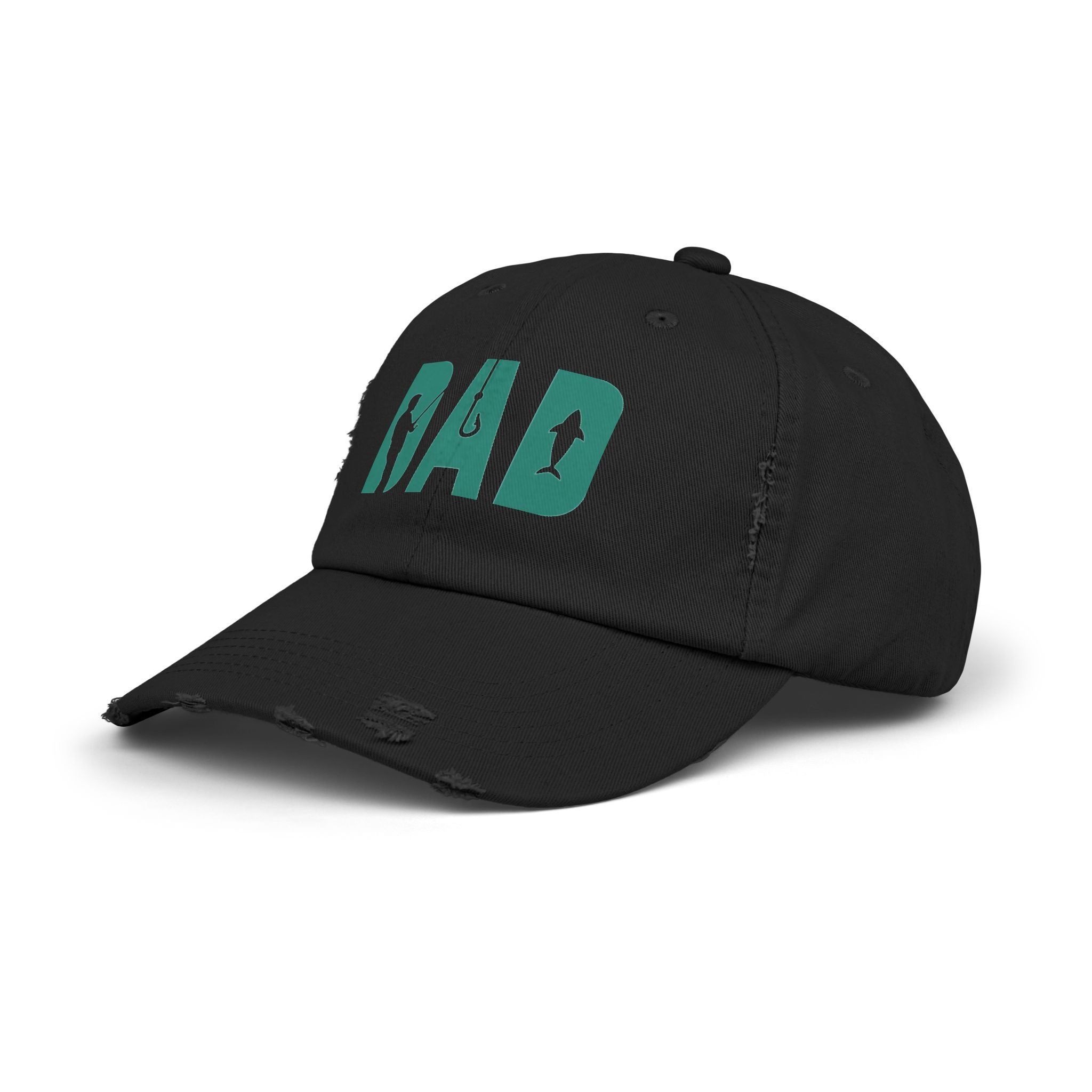 Fishing Dad Distressed Cap — 'DAD' Hook & Fish Trucker Hat