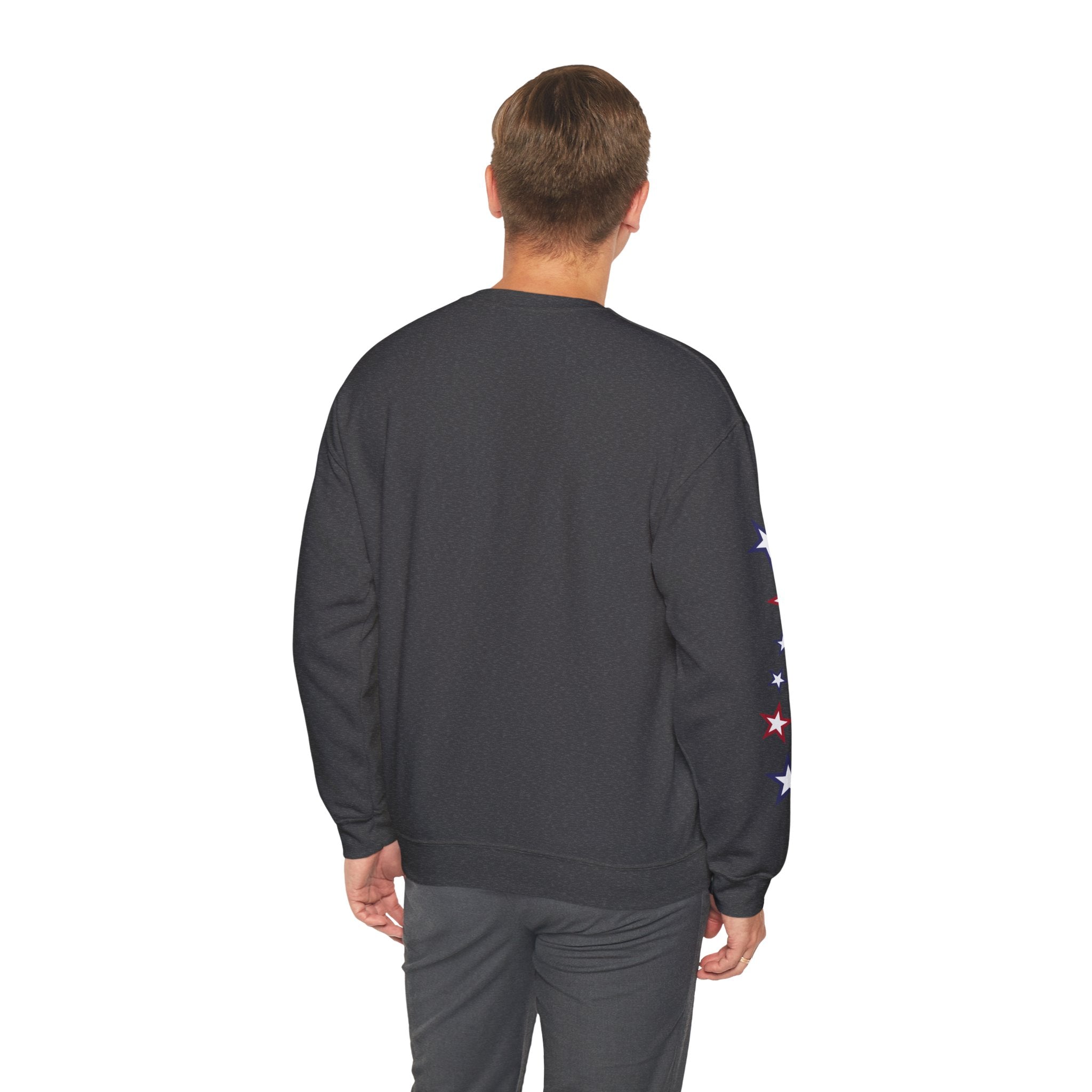 American Flag Castle Crewneck Sweatshirt — Patriotic Stars Sleeve Pullover