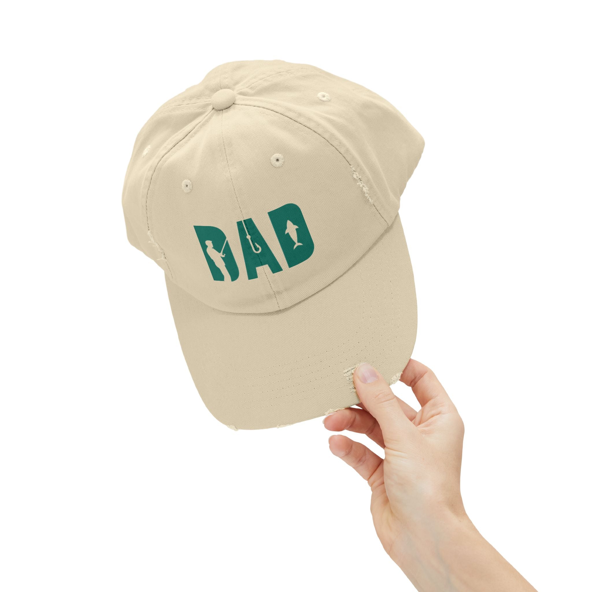 Fishing Dad Distressed Cap — 'DAD' Hook & Fish Trucker Hat