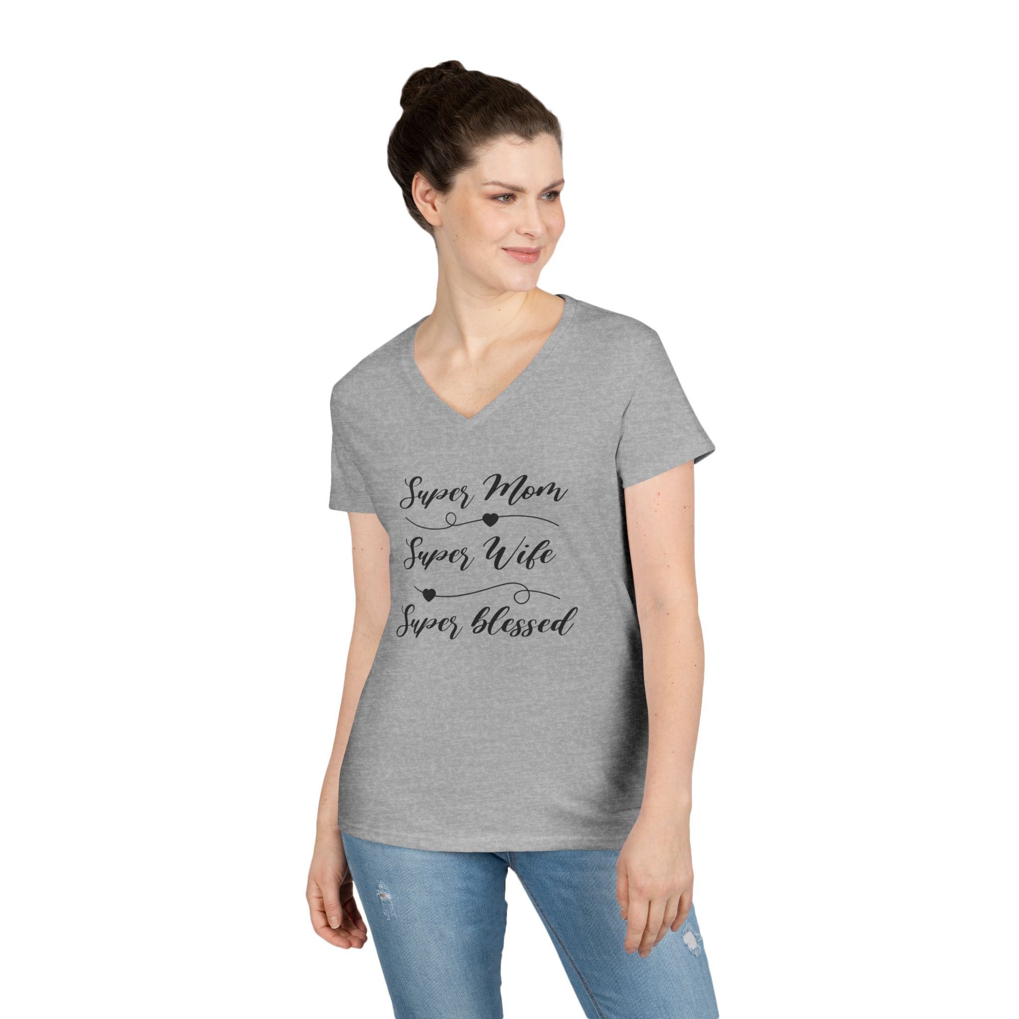 Super Mom Super Wife Super Blessed V-Neck Tee