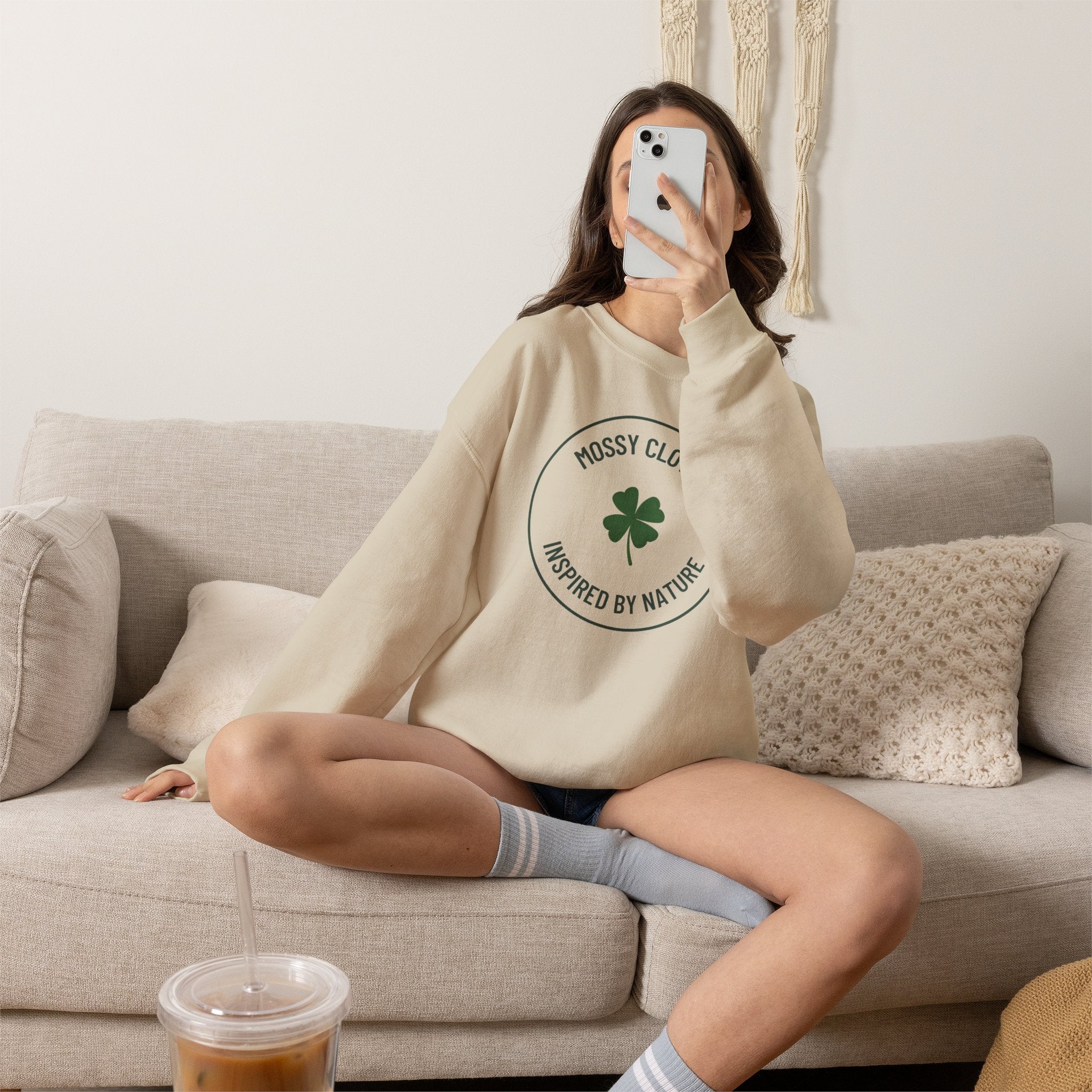 Mossy Clover Crewneck Sweatshirt - "Mossy Clover: Inspired by Nature"  Eco Nature Pullover
