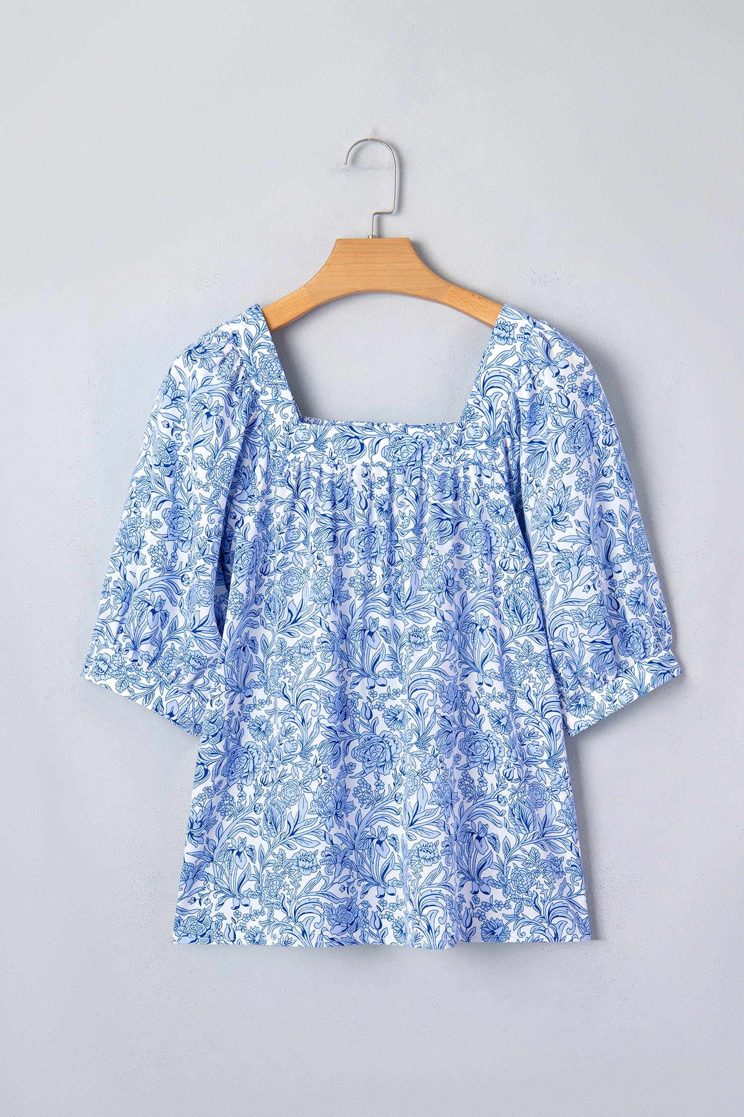 Boho Meadow light Floral Blouse — Square Neck Puff Sleeve Top