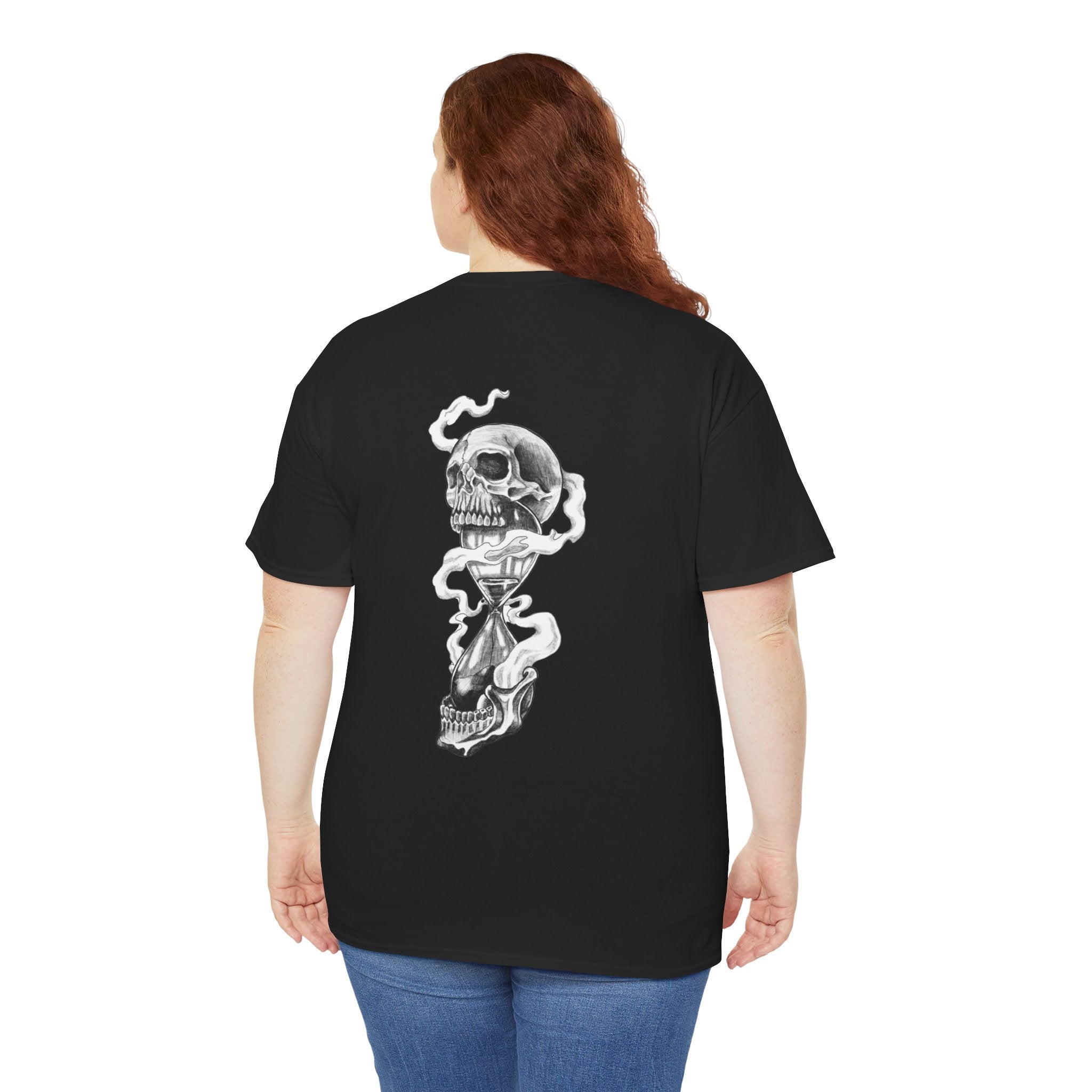 Skull Hourglass Tee — Gothic Skull Backprint Graphic T-Shirt