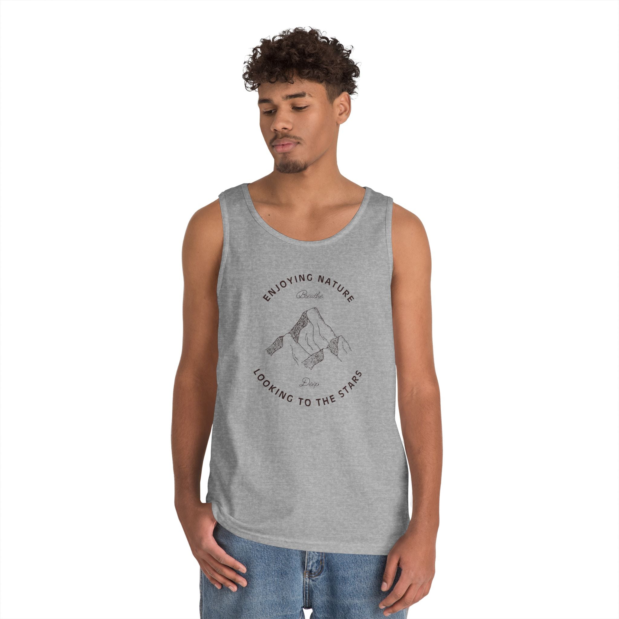 Nature Mountain Tank Top — "Enjoying Nature, Looking to the Stars" Minimalist Outdoor Tee