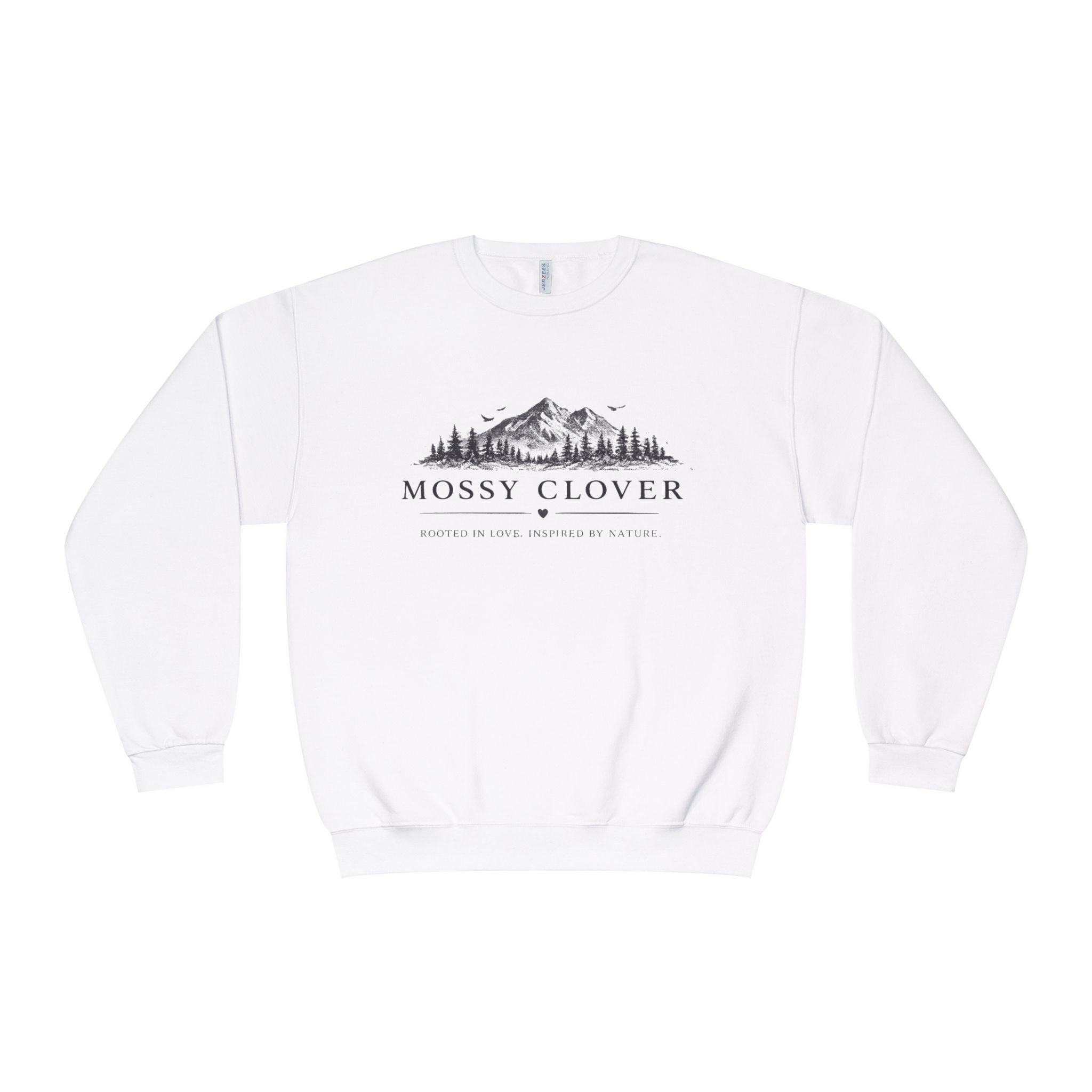 Mossy Clover Mountain Crewneck Sweatshirt — Rustic Nature Graphic Pullover