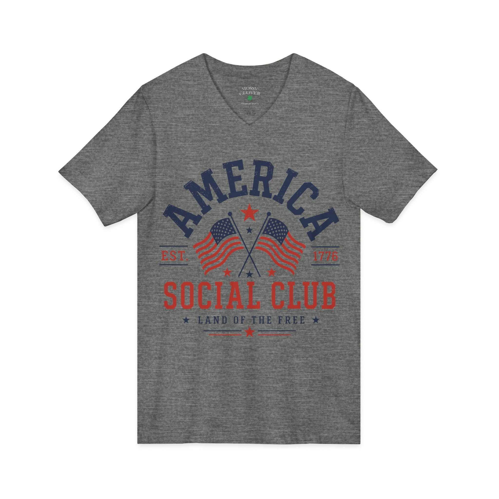 America Social Club V‑Neck Tee — Patriotic USA Flag T‑Shirt (Land of the Free)