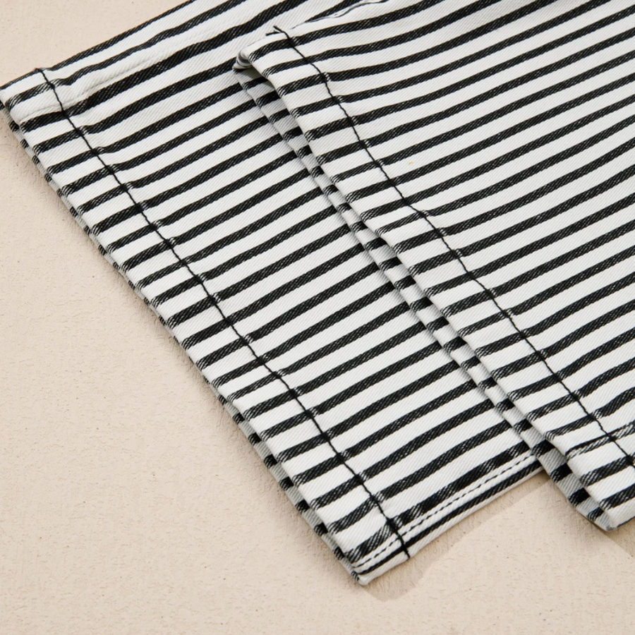 Stripe Denim High Waist Patch Pocket Jeans