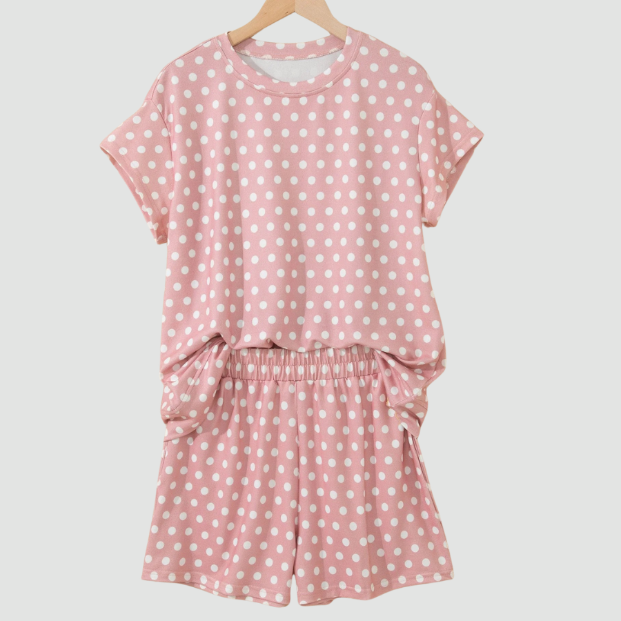 Polka Dot Relaxed Top & Drawning Shorts Set