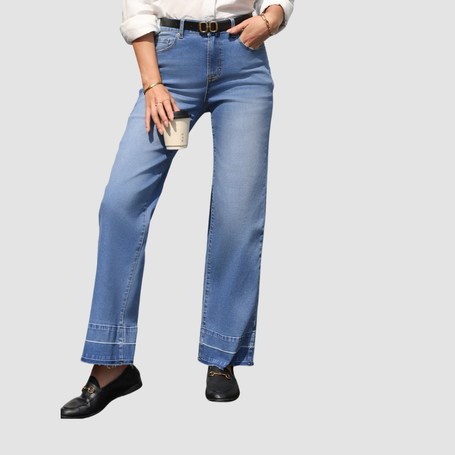 Denim Raw Hem Straight Leg Jeans