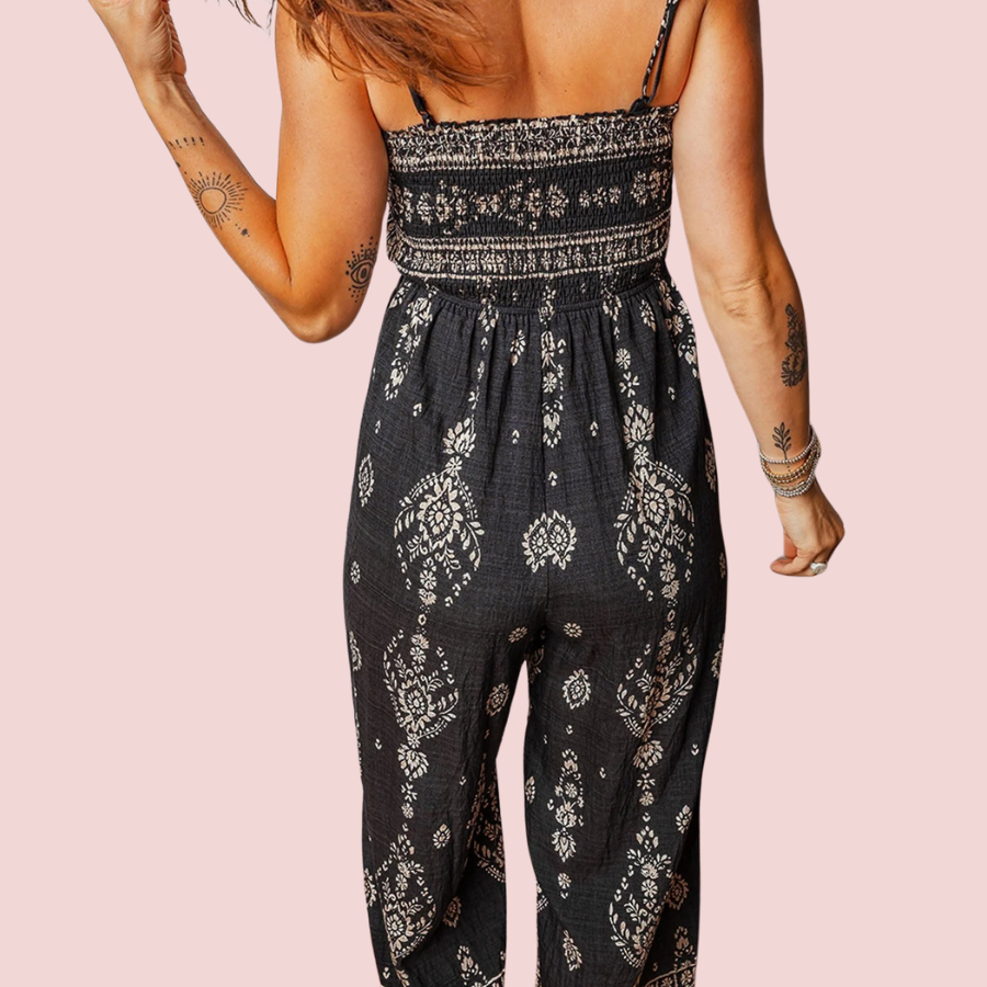 Boho Spaghetti Straps Elastic Waist Jumpsuit