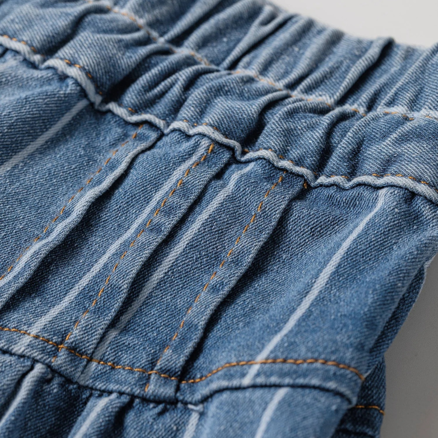 Plus Size Stripe Denim Buttoned Wide Leg Pants