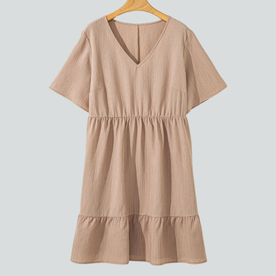 Plus Size Textured Ruffle Short Sleeve Dress