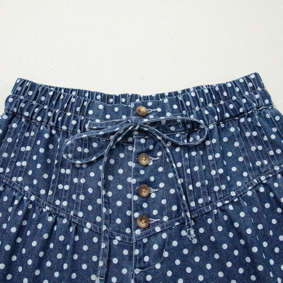 Polka Dot Button Up Pleated Wide Leg Jeans