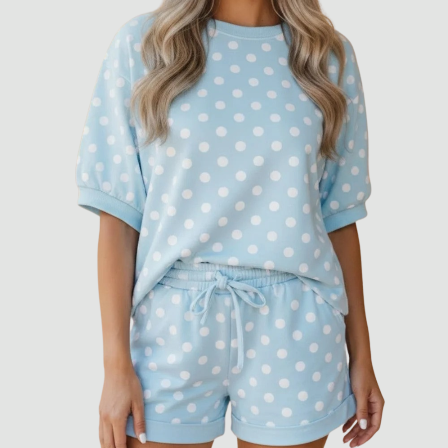 Polka Dot Oversized Top & Drawstring Shorts Set
