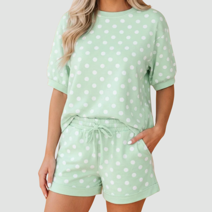 Polka Dot Oversized Top & Drawstring Shorts Set