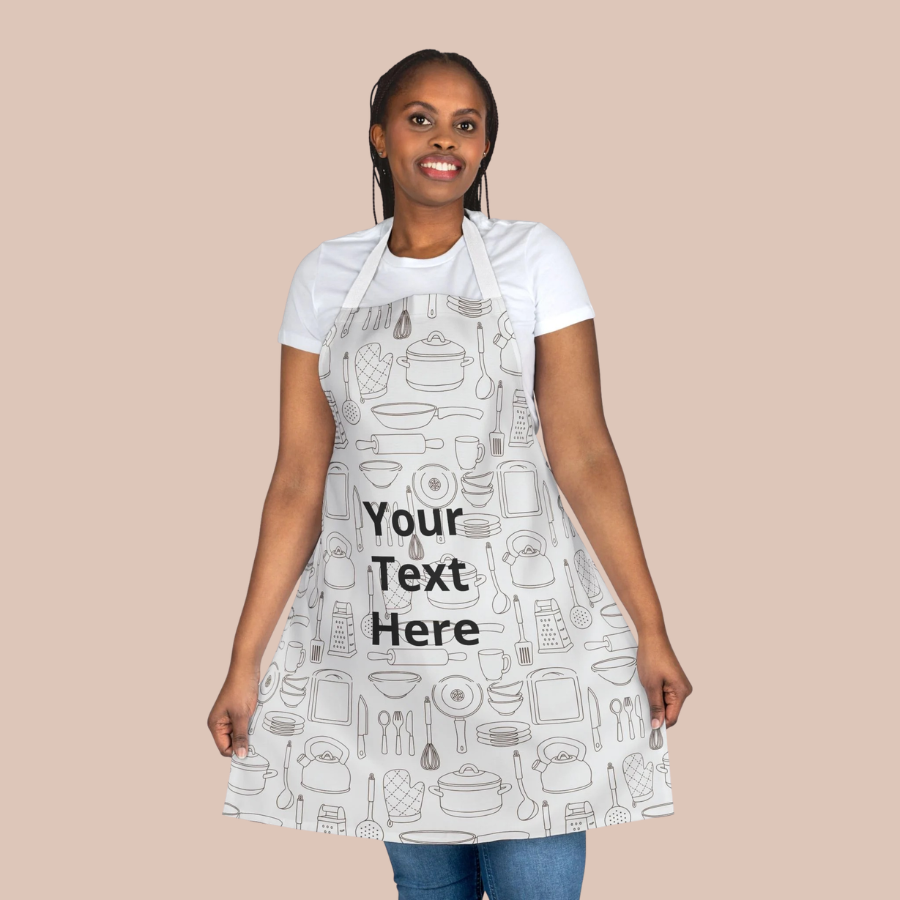 Custom Kitchen Apron - Personalized "Your Text Here" Cooking Apron with Utensil Pattern