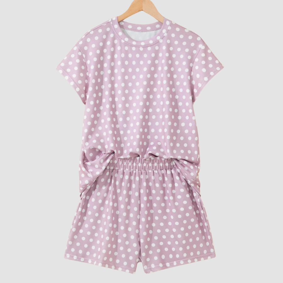 Polka Dot Relaxed Top & Drawning Shorts Set