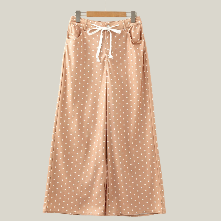 Polka Dot Drawstring High Waist Wide Leg Pants