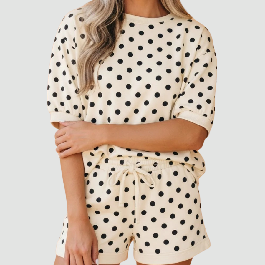 Polka Dot Oversized Top & Drawstring Shorts Set