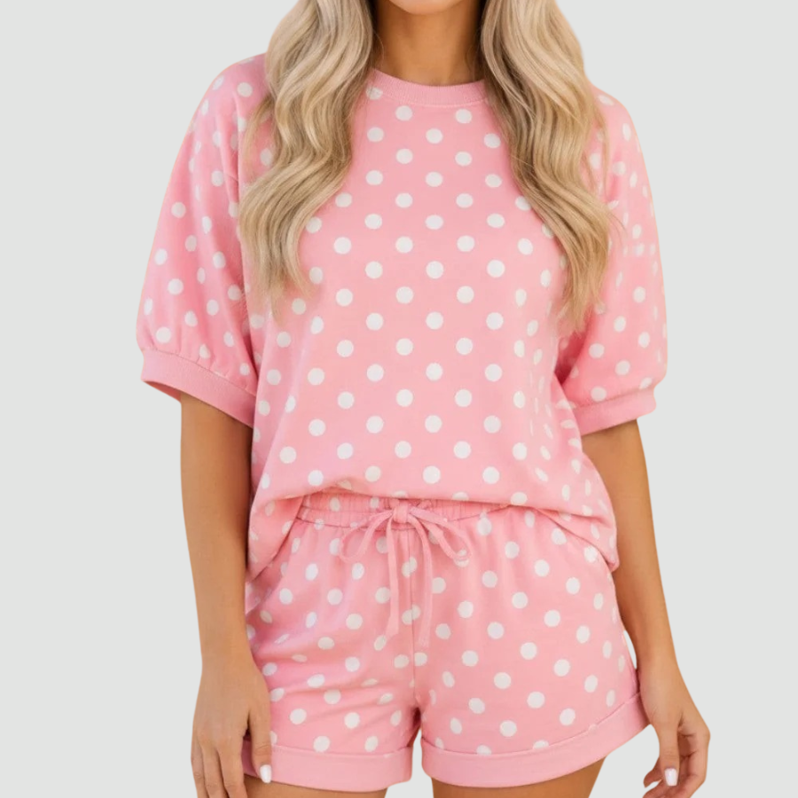Polka Dot Oversized Top & Drawstring Shorts Set