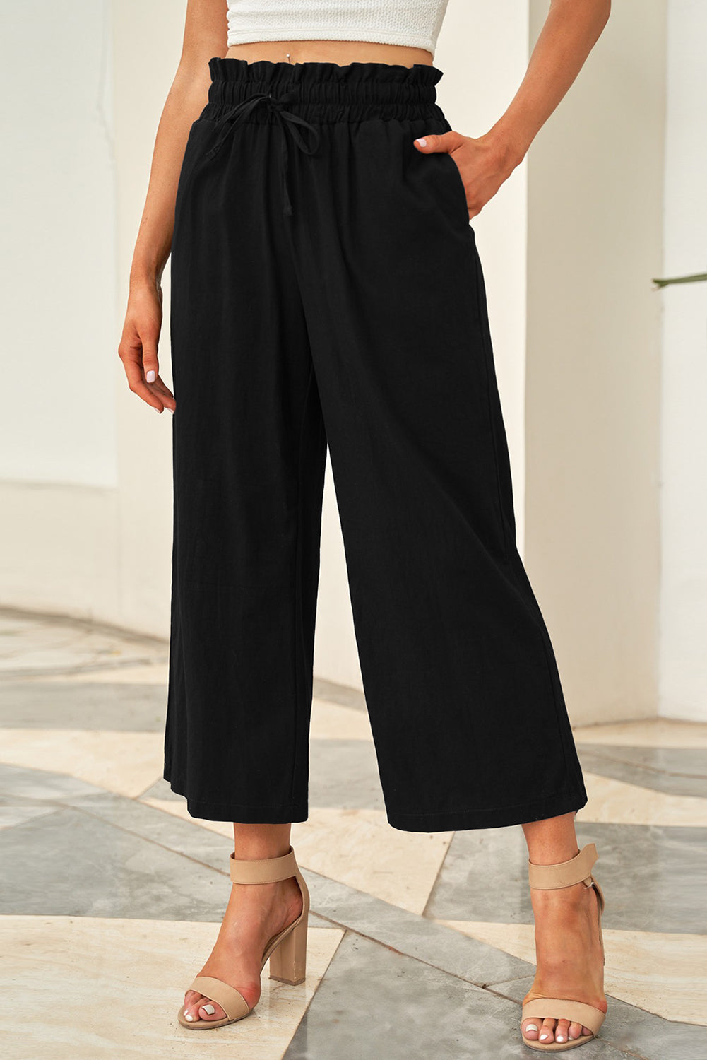 Everyday Ease Trousers — Cropped Drawstring Straight-Leg Pants