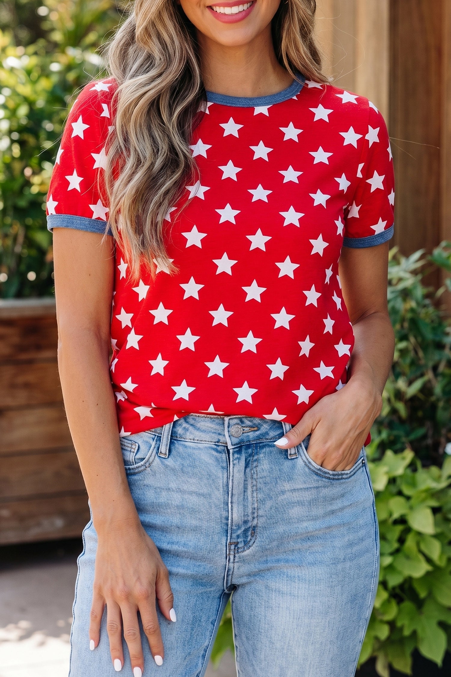 Americana Stars Colorblock Short Sleeve Top