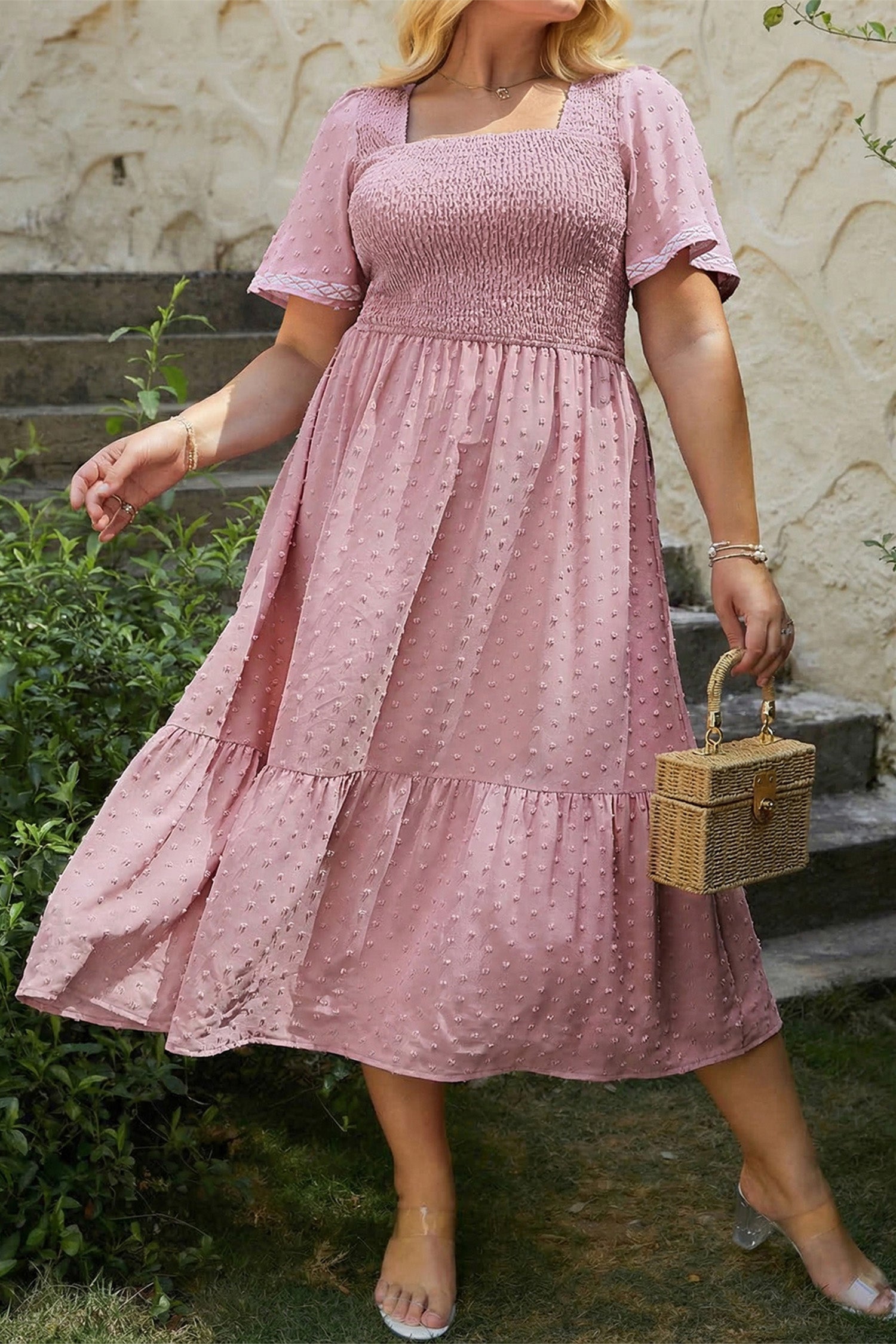 Dot Smoky Rose Flowy ~ Midi Dress