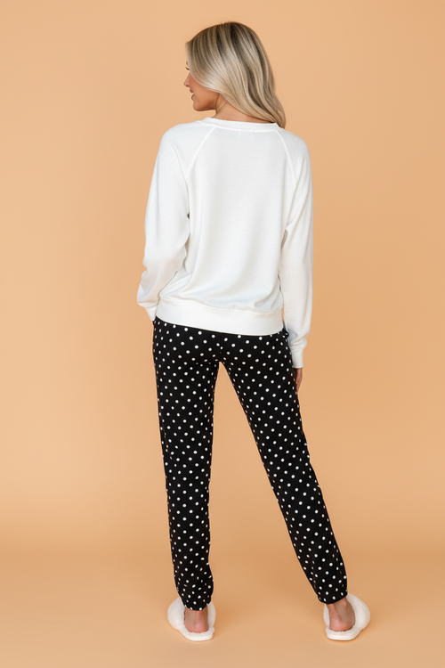 Cheers Letter Print Polka Dot Top & Pant Set