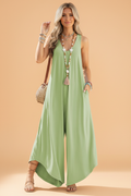 Easy flow Wide-Leg Jumpsuit — Sleeveless V-Neck One-Piece