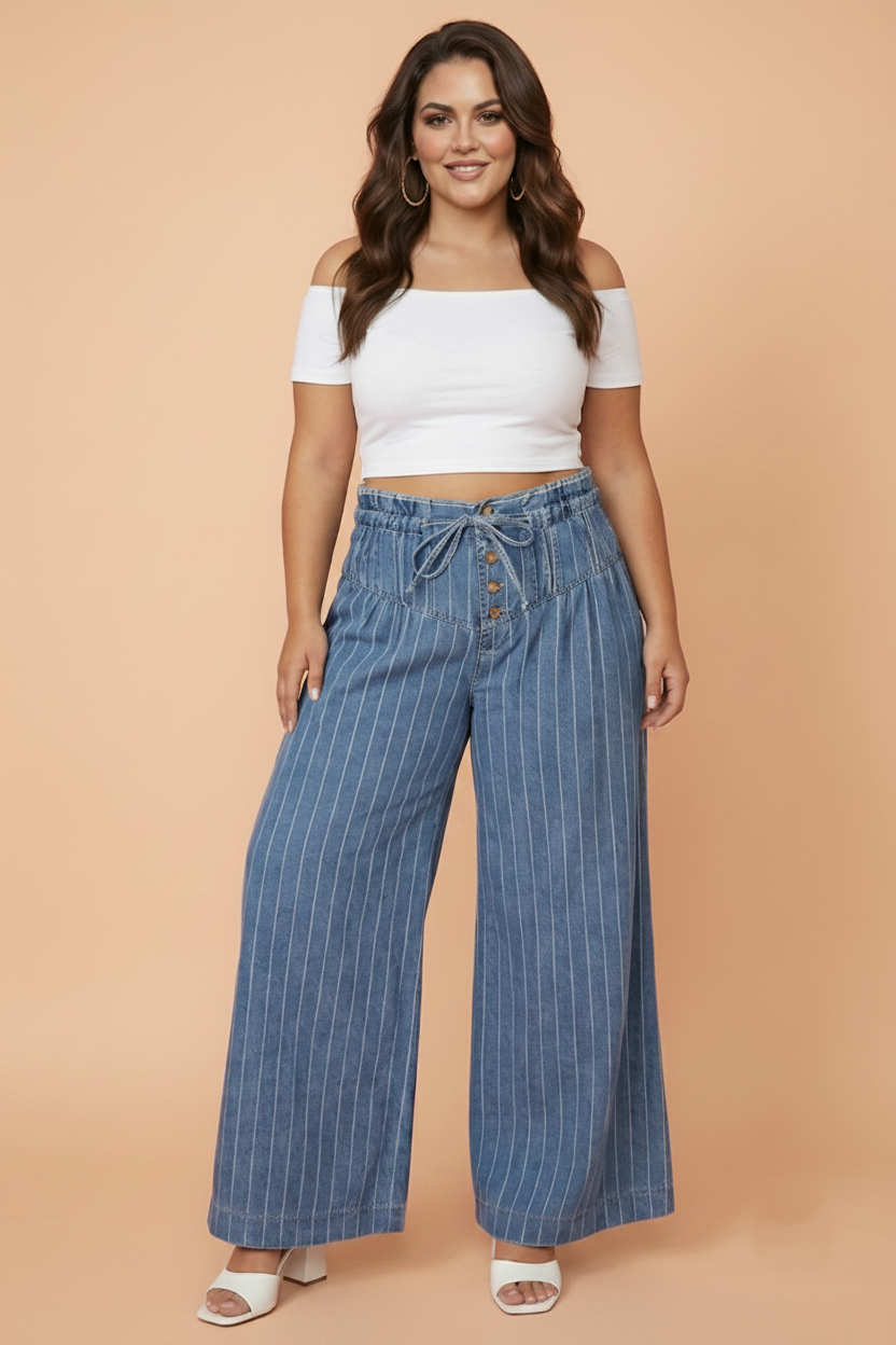 Striped Wide-Leg Drawstring Pants