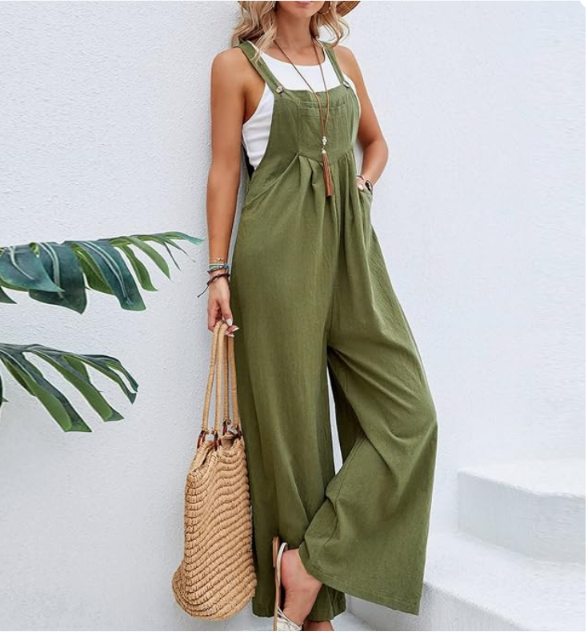 Women’s Linen Blend Wide Leg Jumpsuit – Wanderlight Collection