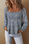 The Sky Bloom Smocked Square Neck Loose Fit Blouse