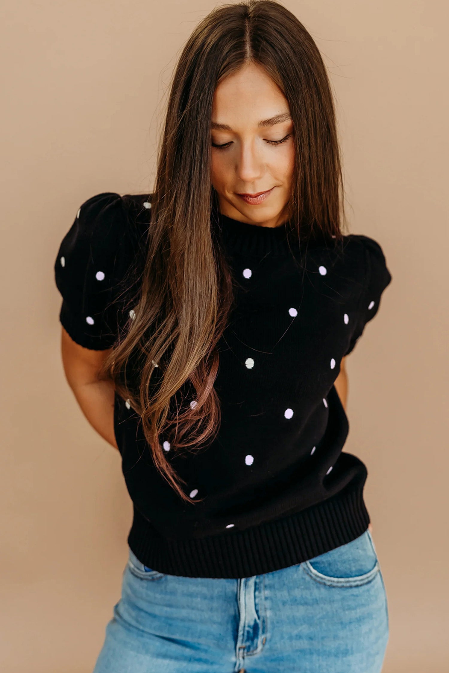 Polka Dot Bubble Short Sleeve Sweater ~ B & W
