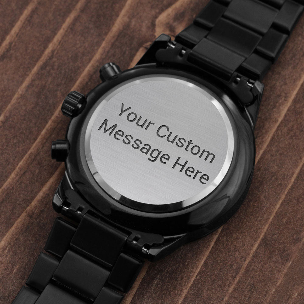 Men's Engraved Black Chronograph Watch