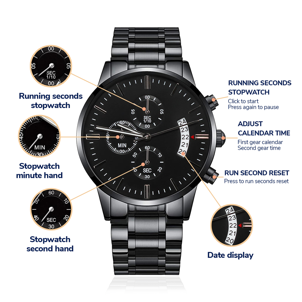 Men's Engraved Black Chronograph Watch