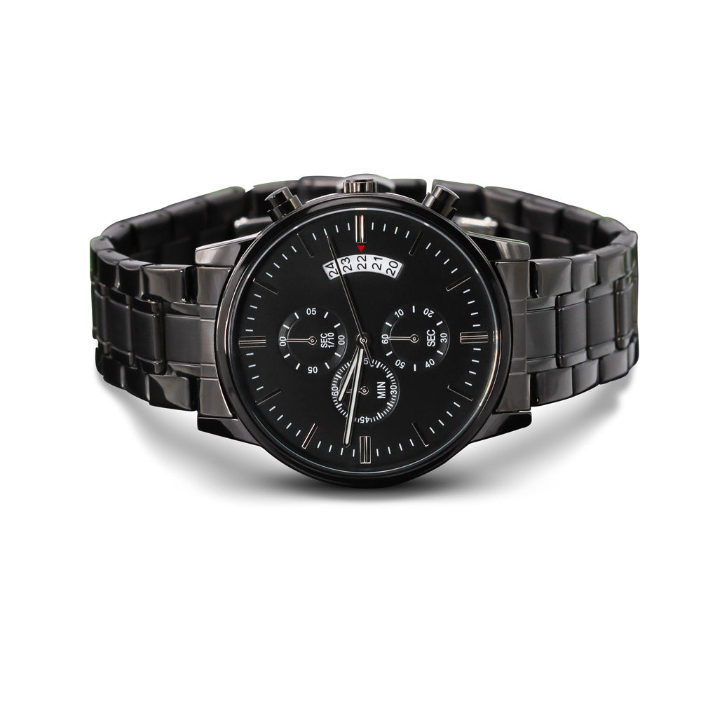 Men's Engraved Black Chronograph Watch