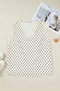 Dottie Lace V-Neck Top — Sleeveless Polka Dot Blouse