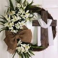 Lily Cross Wreath – Rustic Spring Door Decor
