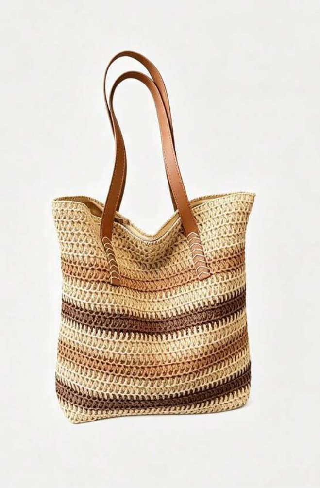 Coastal Woven Color block Tote – Seaside Market Collection