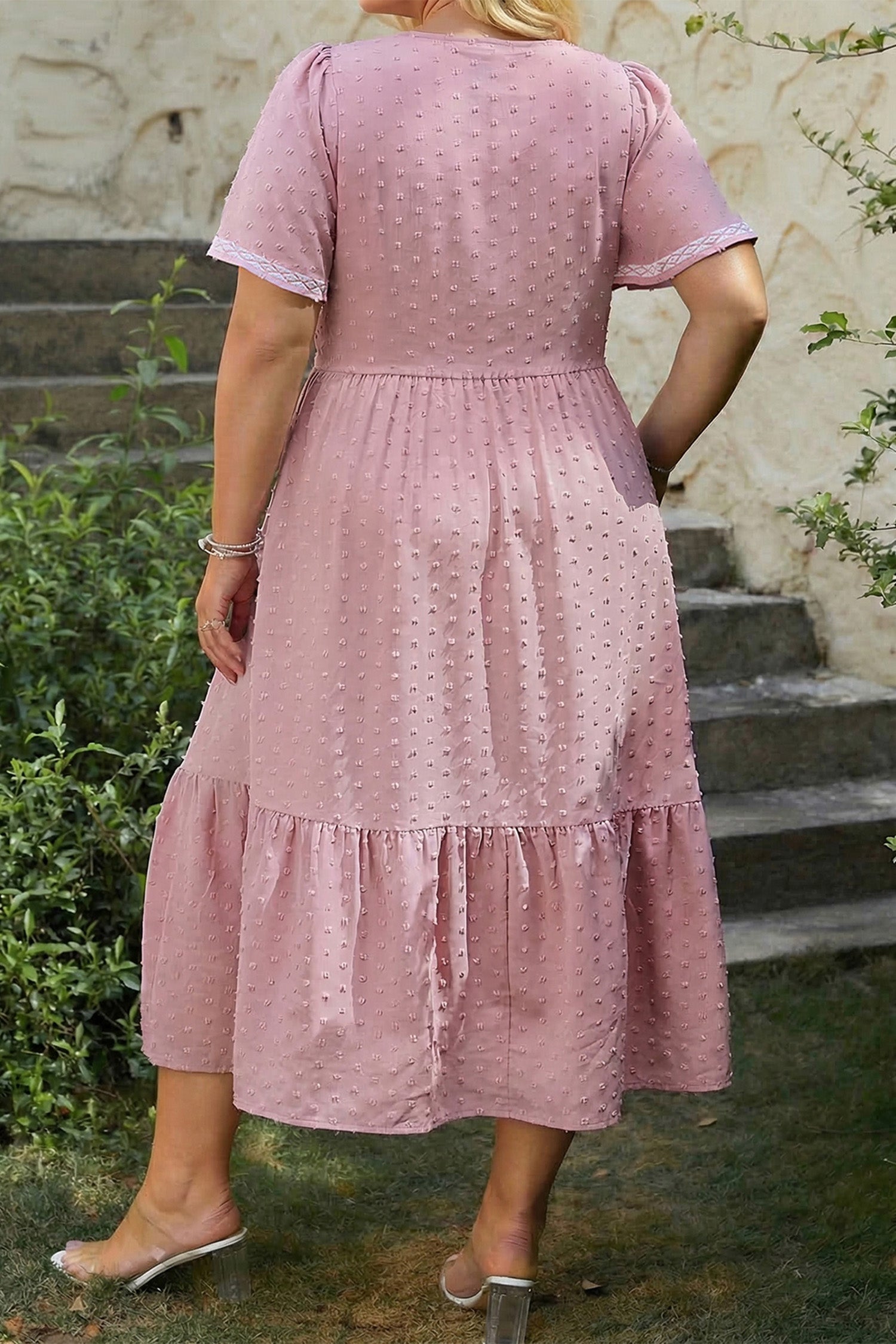 Dot Smoky Rose Flowy ~ Midi Dress