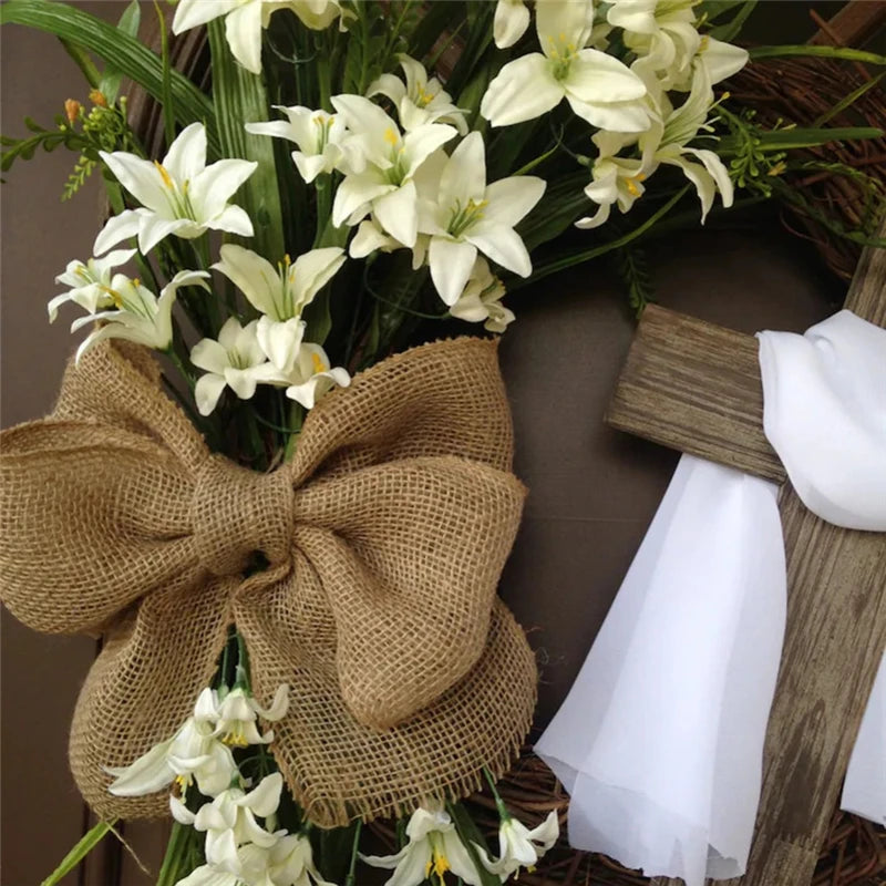 Lily Cross Wreath – Rustic Spring Door Decor
