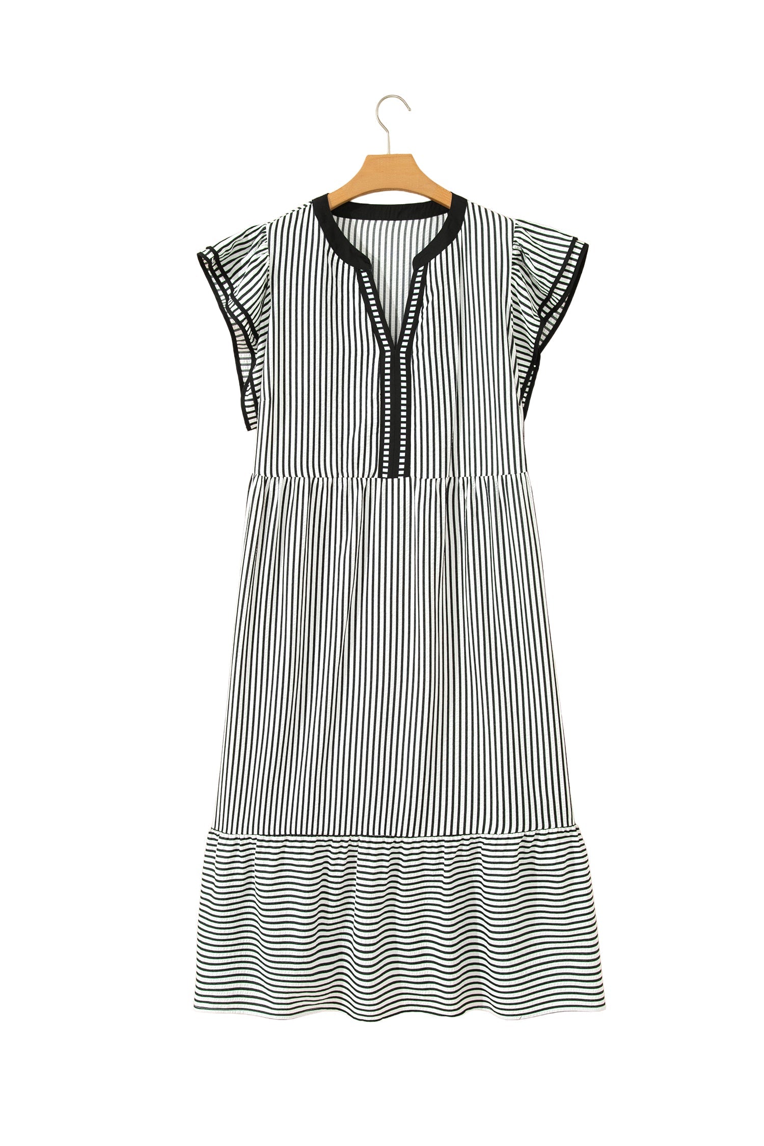 Harbor Stripe Maxi Dress — Tiered V-Neck Dress