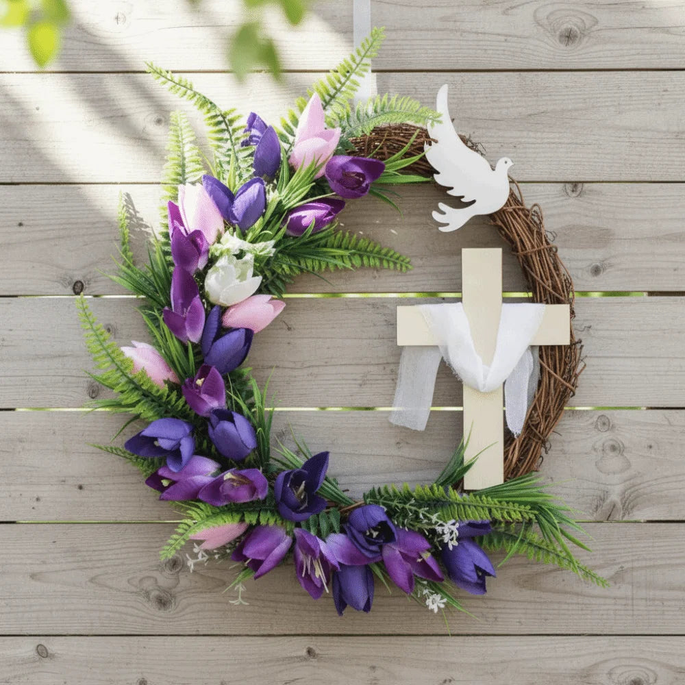 Easter Tulip Cross Wreath
