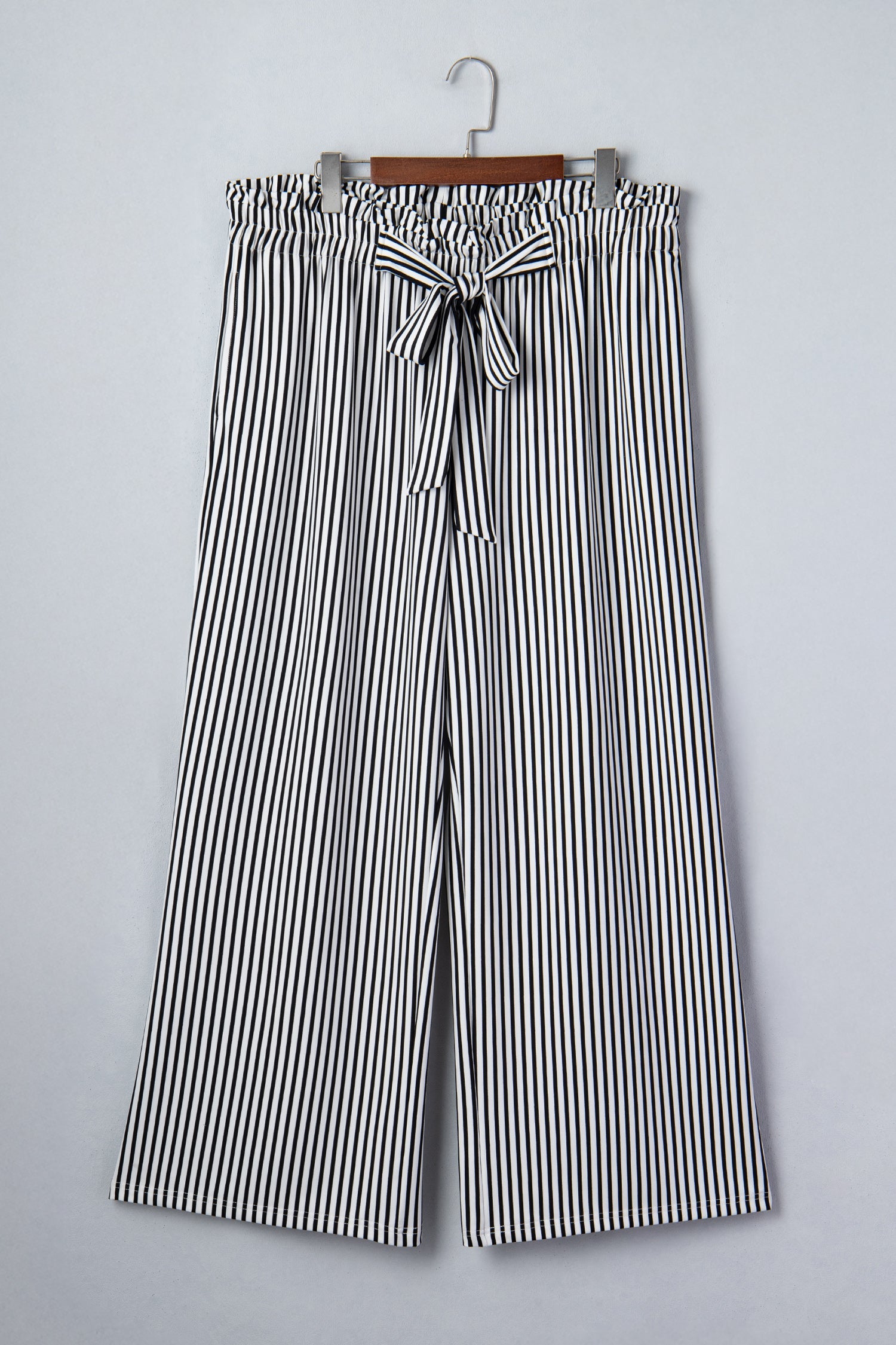 Harbor Stripe Tie-Waist Trousers — Relaxed Straight-Leg Pants